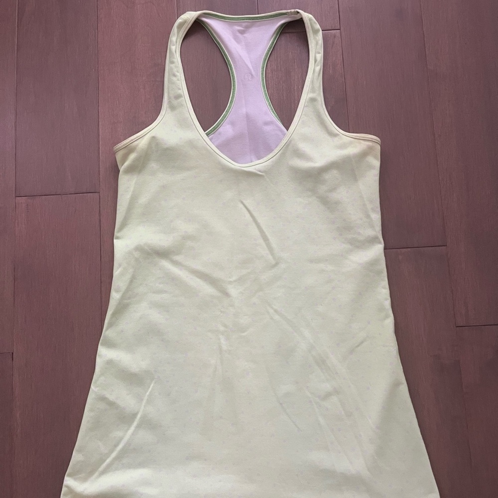 Lululemon Athletica Light Green and White Dot Fitted Tank Too